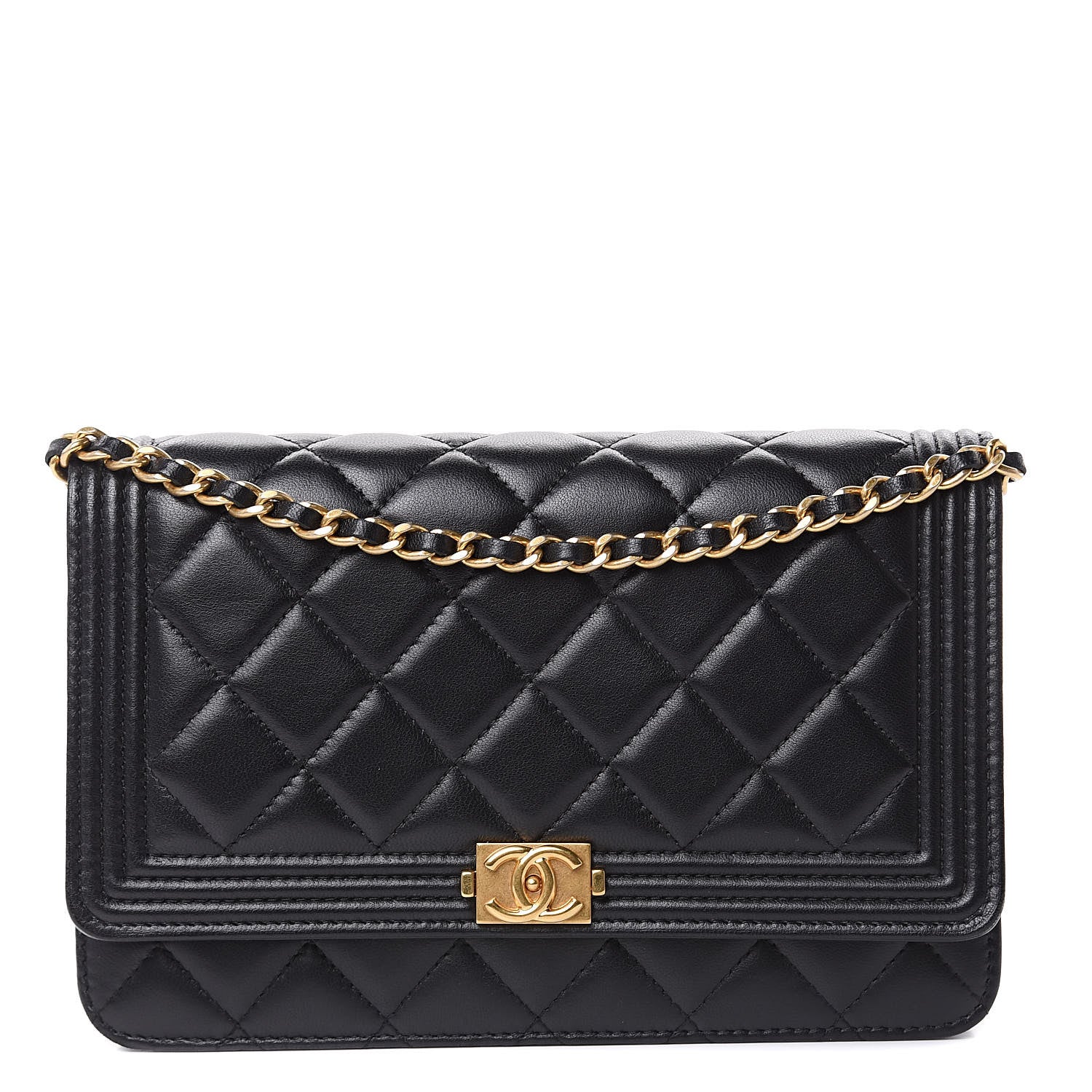 Chanel Lambskin Quilted Boy Wallet On Chain WOC Black 1 of 13