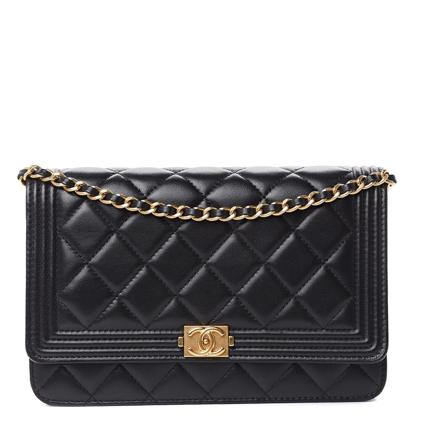 Lambskin Quilted Boy Wallet On Chain WOC Black