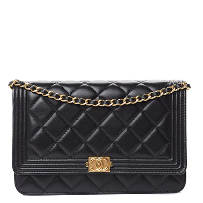 Chanel Lambskin Quilted Boy Wallet On Chain WOC Black 1 of 13