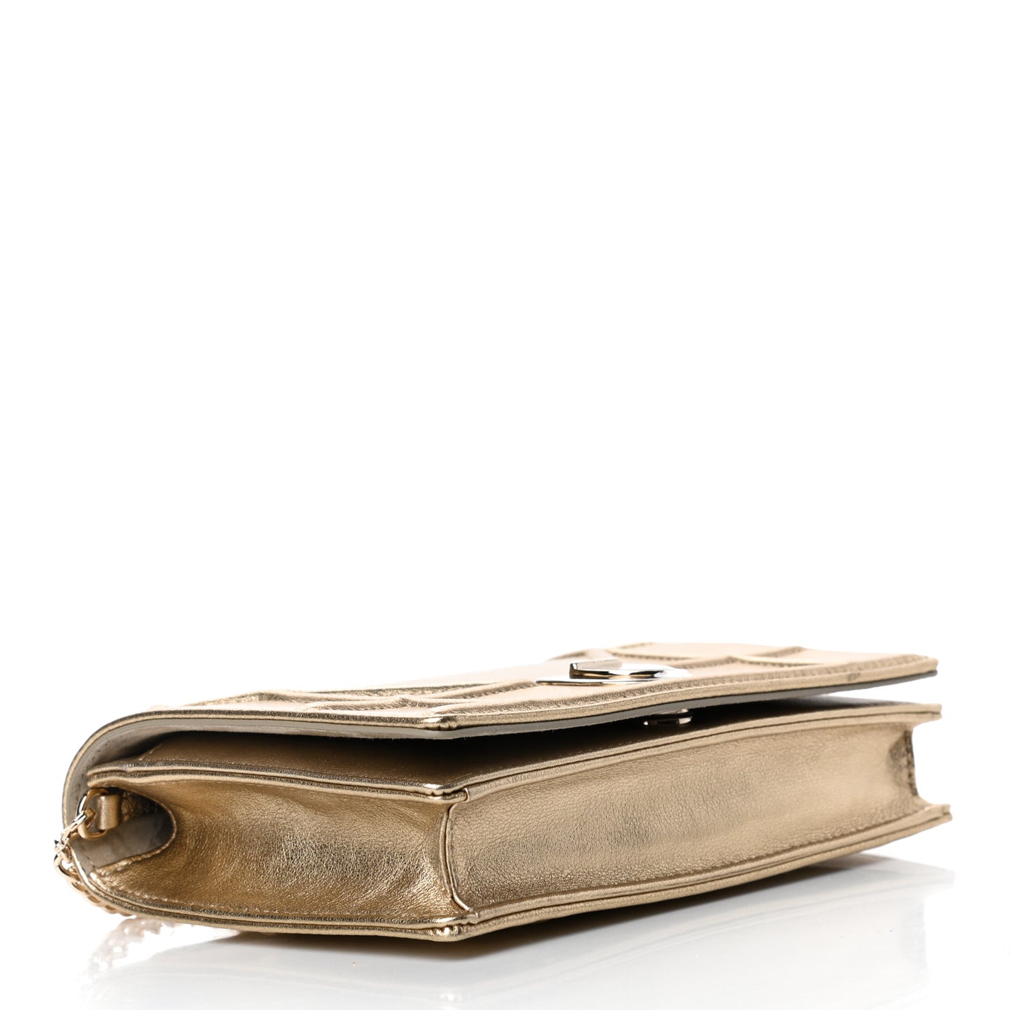 Metallic Calfskin Diorama Wallet on Chain Pouch Light Gold
