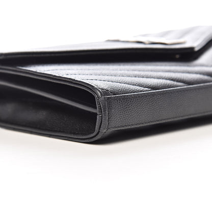 Saint Laurent Grain De Poudre Matelasse Chevron Monogram Chain Wallet Black 9 of 11