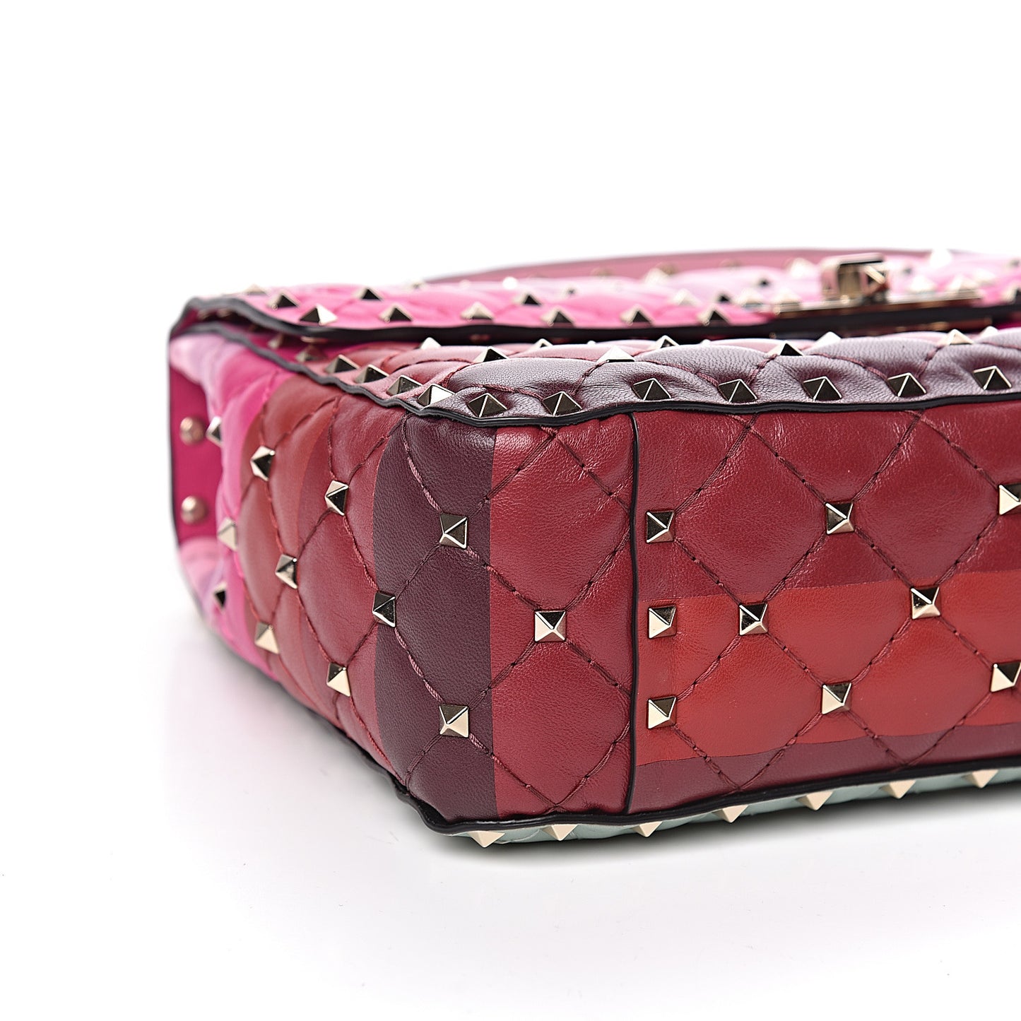 Lambskin Stripe Intarsia Medium Rockstud Spike Shoulder Bag Multicolor
