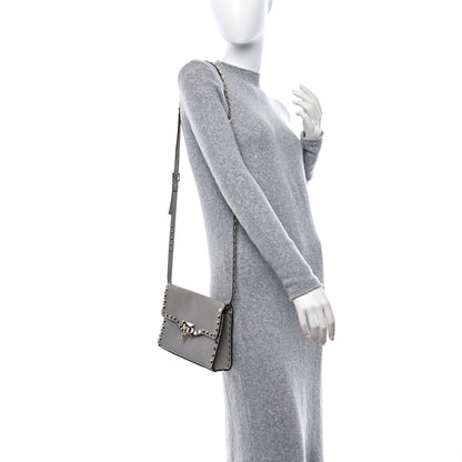 Valentino Garavani Pebbled Calfskin Medium Rockstud Flip Lock Crossbody Bag Pastel Grey 3 of 8