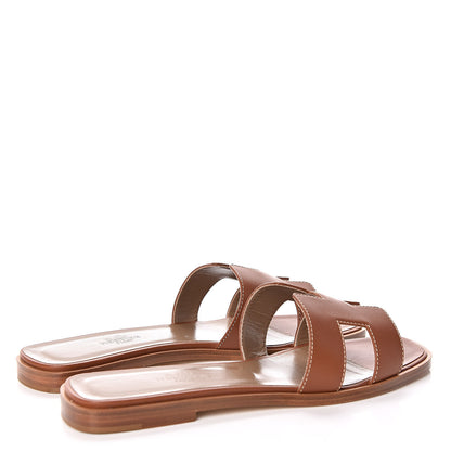 Hermes Box Calfskin Oran Sandals 37.5 Gold 4 of 9