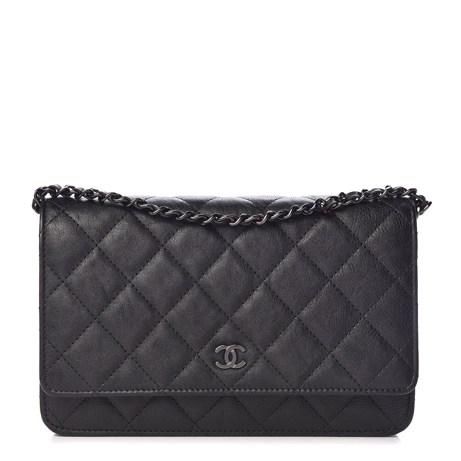 Chanel Crumpled Calfskin Quilted Wallet On Chain WOC So Black 1 of 11