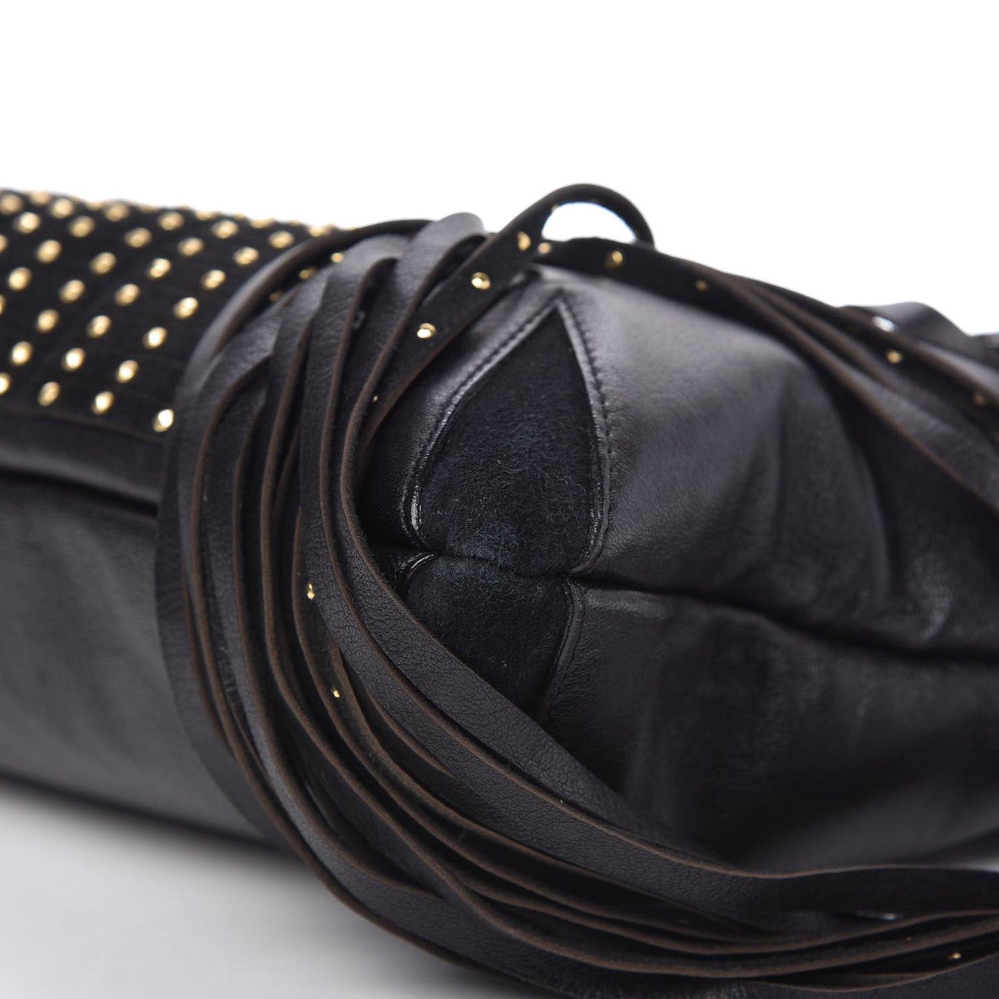 Lambskin Suede Studded Fringe Alexia Bag Black