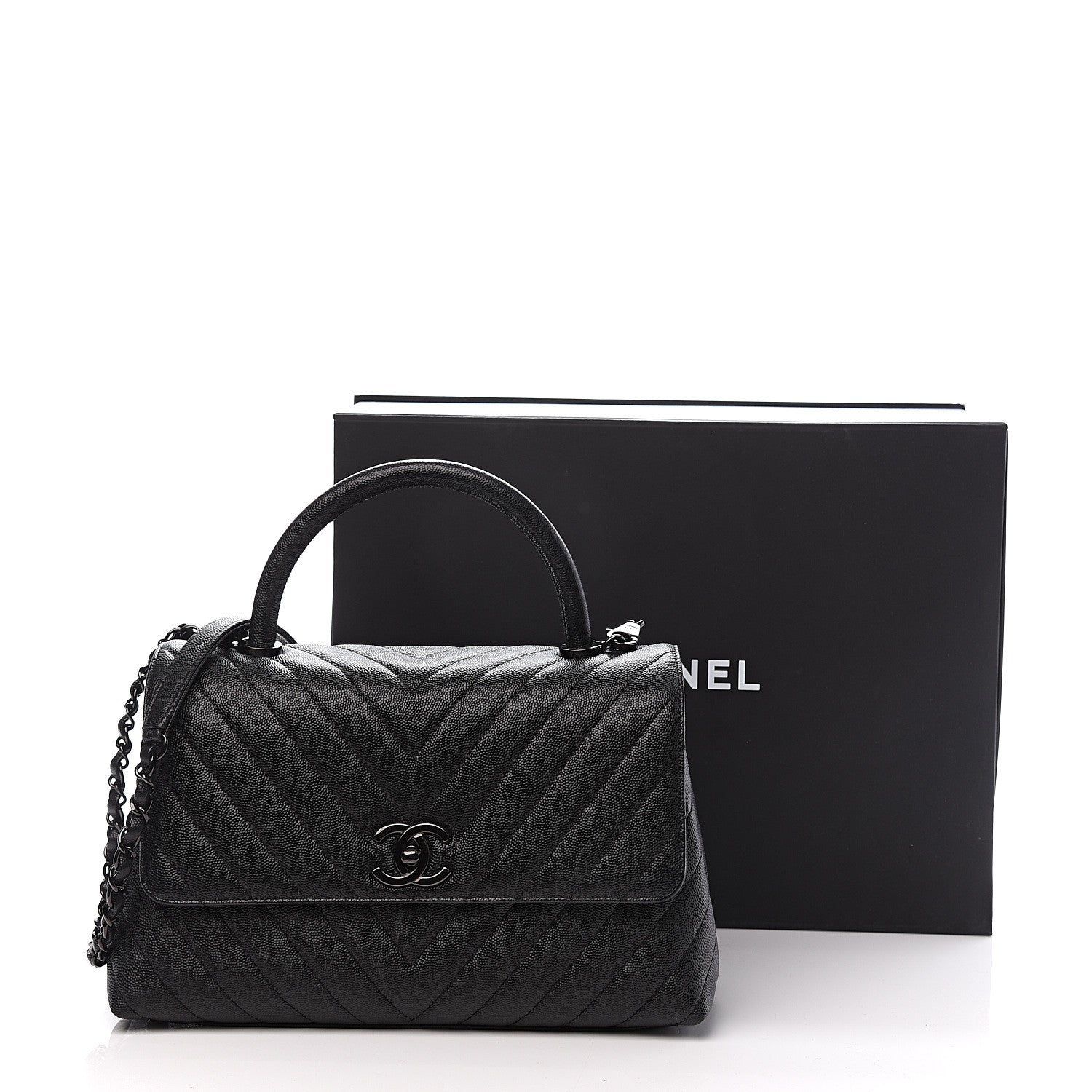 Chanel Caviar Chevron Quilted Small Coco Handle Flap So Black 10 of 10