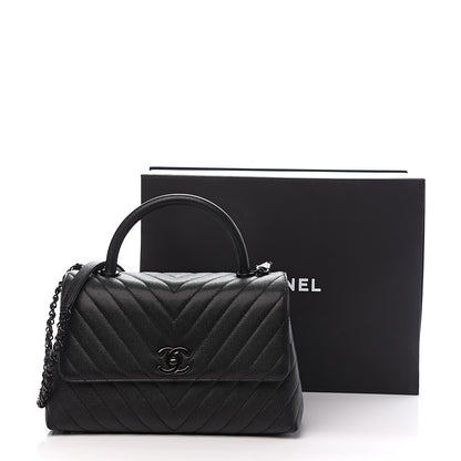 Chanel Caviar Chevron Quilted Small Coco Handle Flap So Black 10 of 10