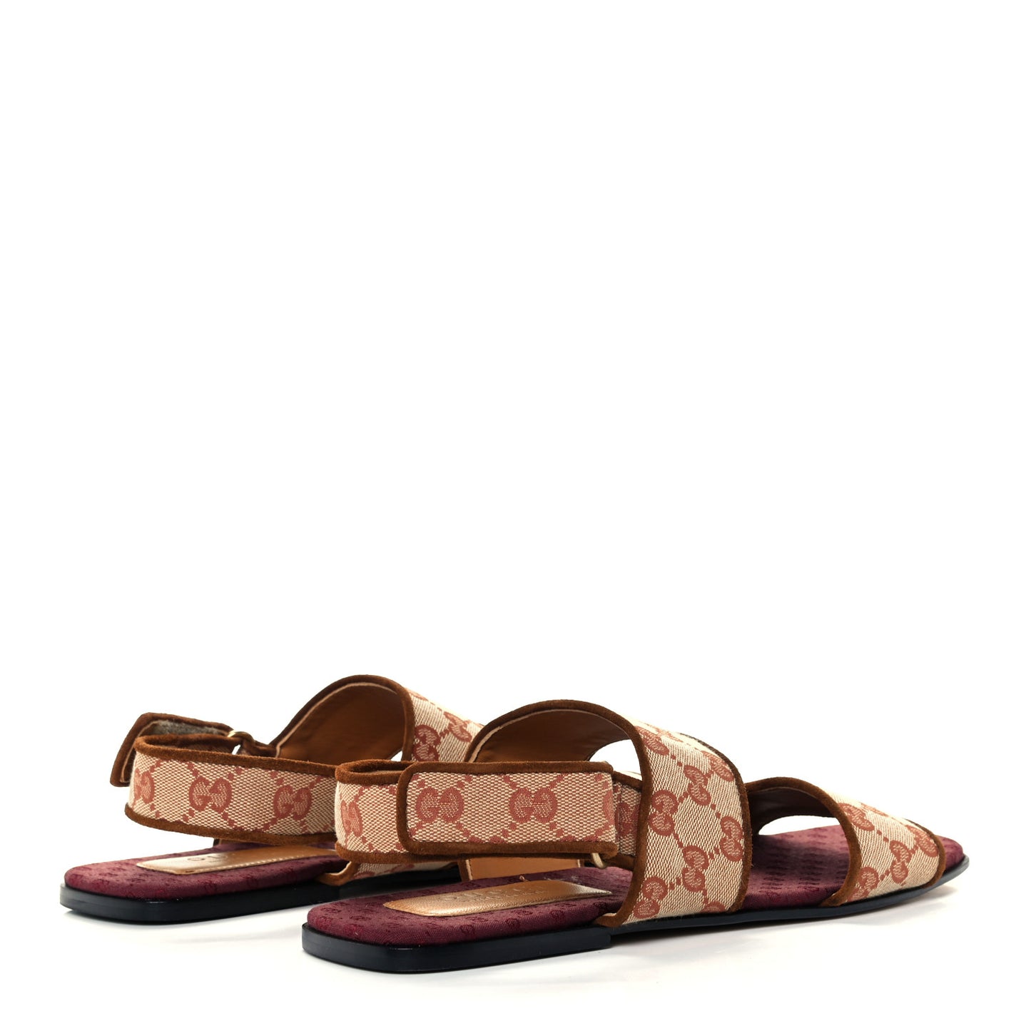 Canvas GG Monogram Mens Slingback Flat Sandals 9 Beige Ruggine Cuir