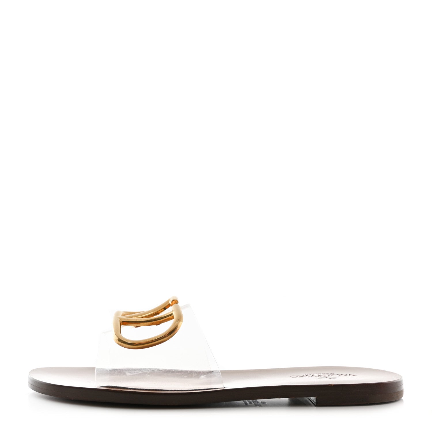 Valentino Garavani PVC Transparent Vlogo Flat Slide Sandals 36 Brown 1 of 8
