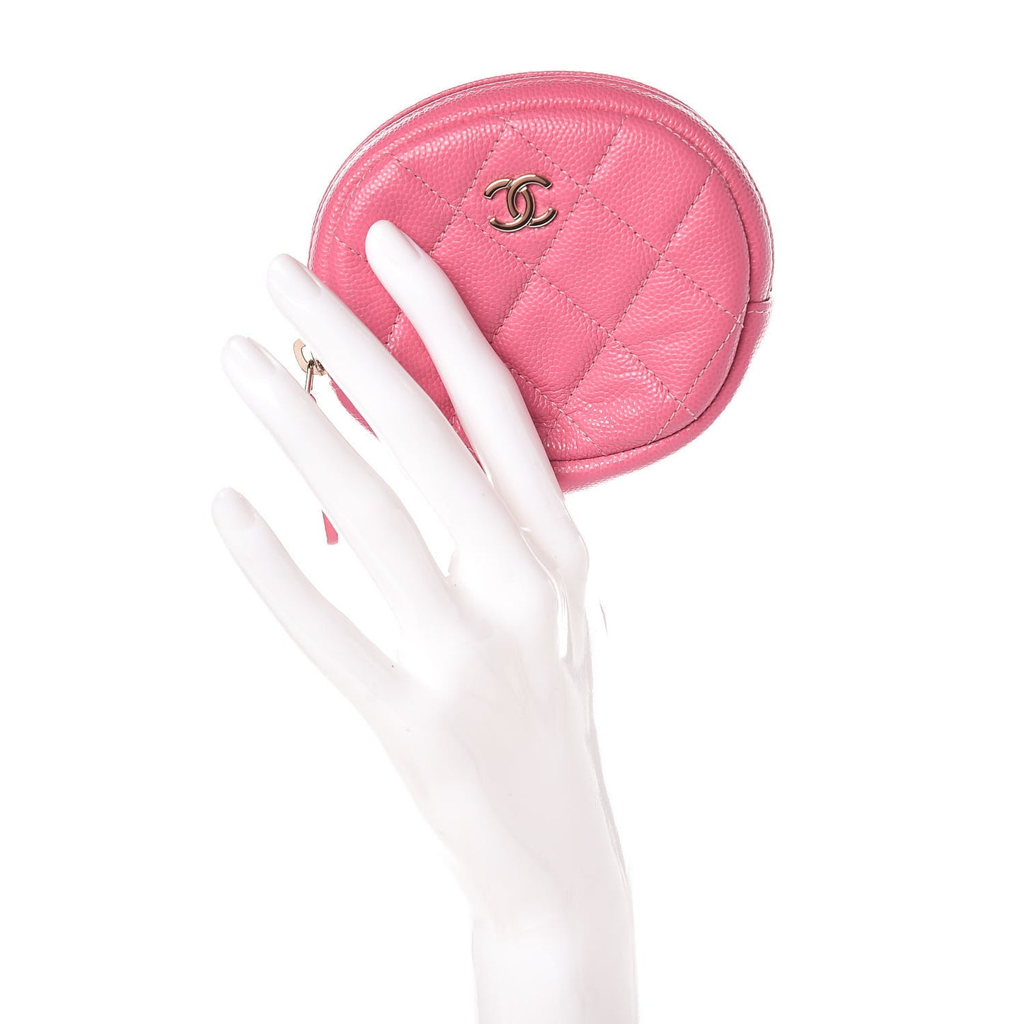 Iridescent Caviar Quilted Zip Around Classic Coin Purse Pink