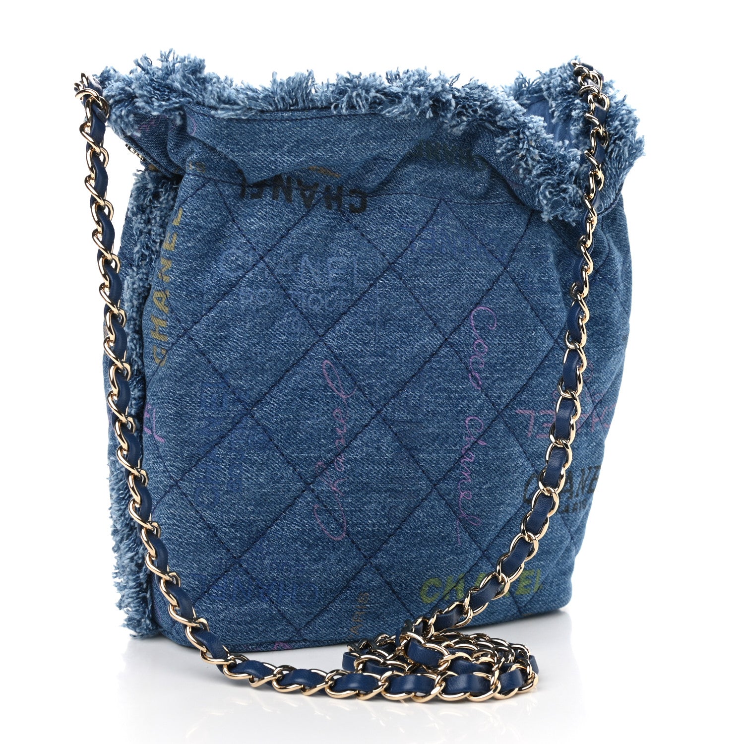 Chanel Denim Quilted Mood Bucket With Chain Blue Multicolor 3 of 11