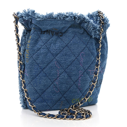 Chanel Denim Quilted Mood Bucket With Chain Blue Multicolor 3 of 11
