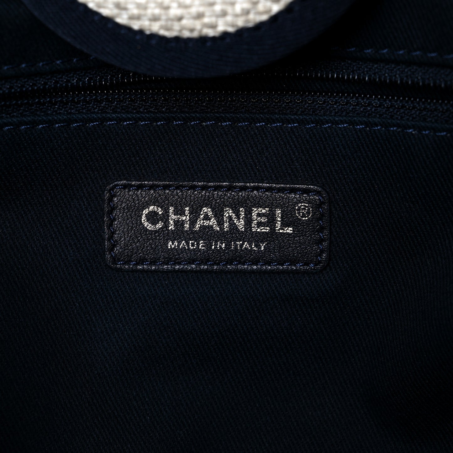 Woven Straw Raffia Medium Deauville Tote White Navy