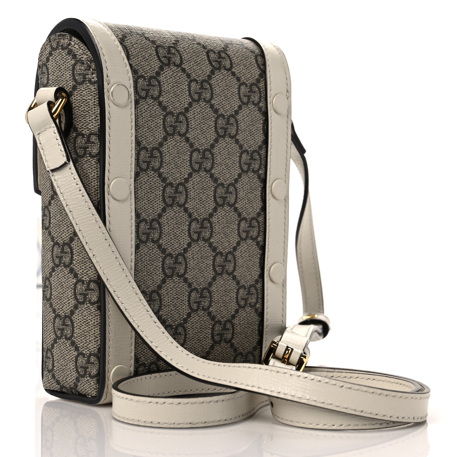 Gucci GG Supreme Monogram Azalea Calfskin Mini Horsebit 1955 Crossbody Bag Beige Ebony Mystic White 3 of 9