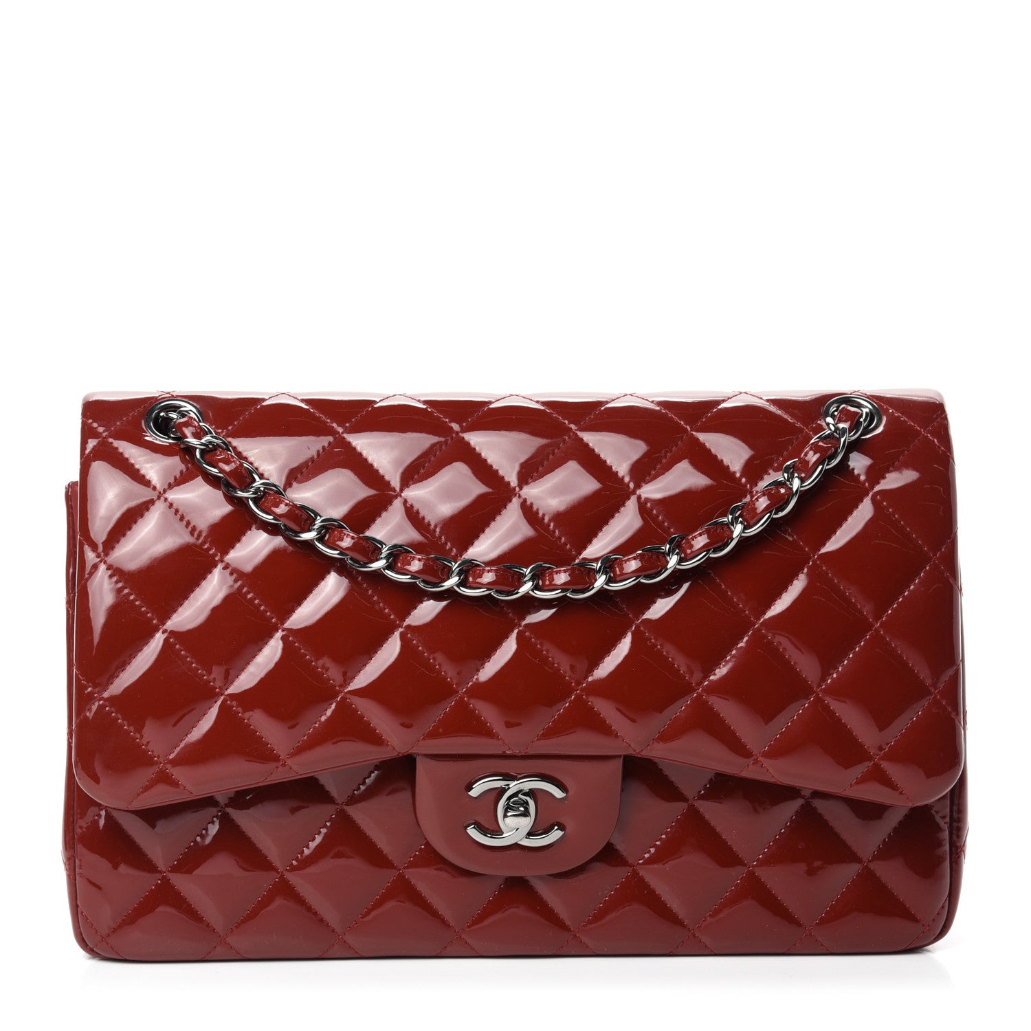 Chanel Patent Quilted Jumbo Double Flap Dark Red 1 of 11