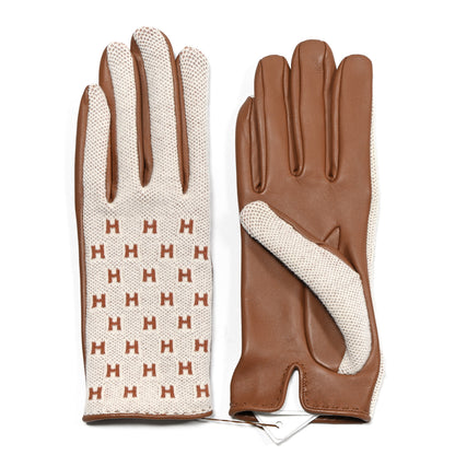 Hermes Lambskin Cashmere Crocheted Federica Gloves 7 Brown 2 of 3