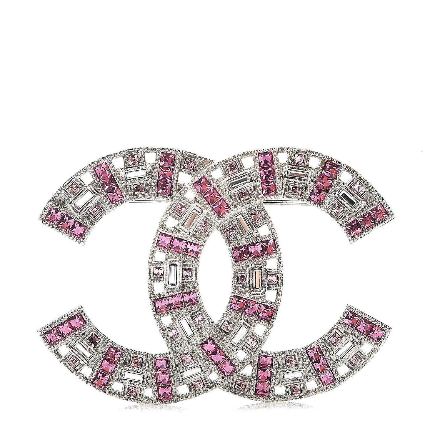 Baguette Crystal CC Brooch Silver Pink
