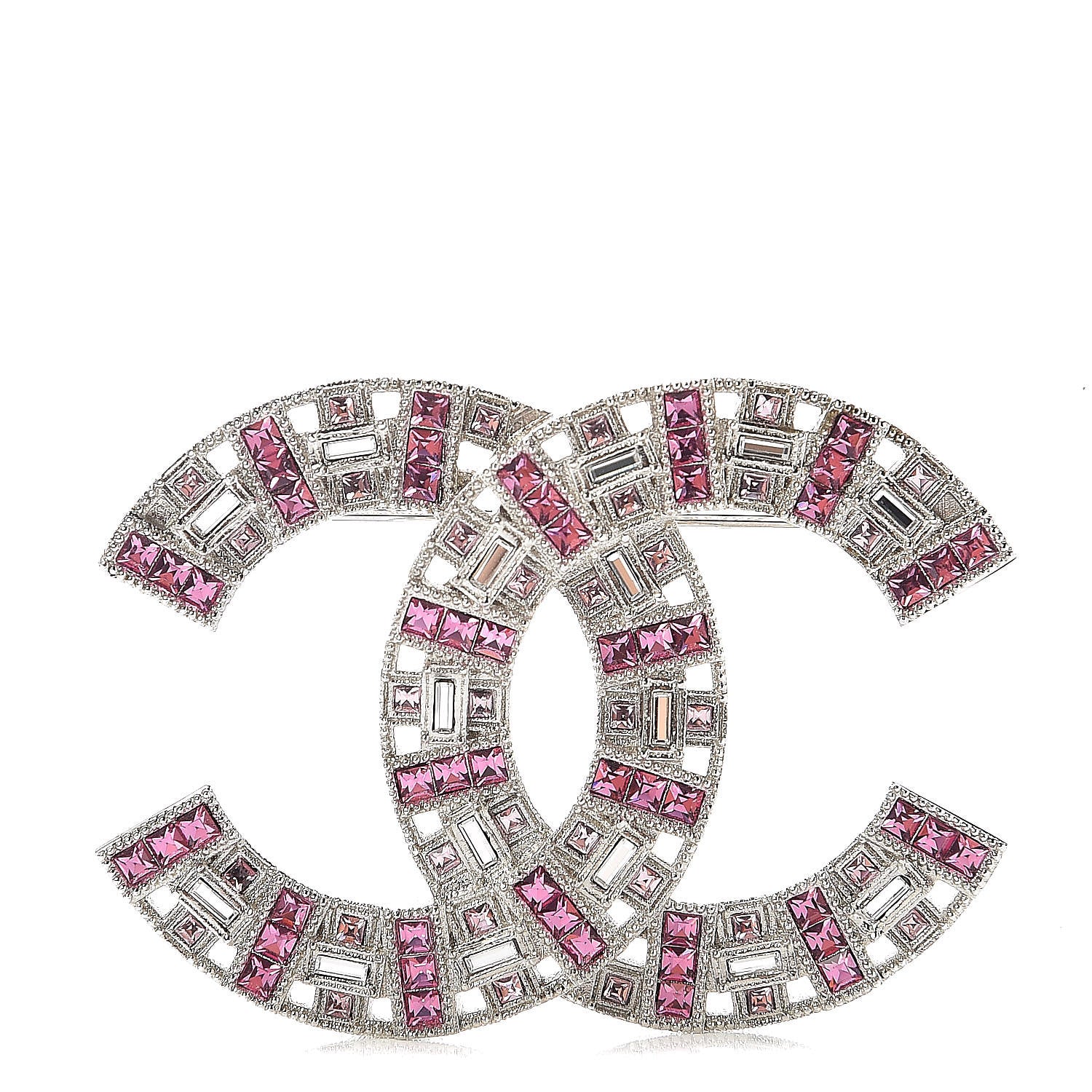 Chanel Baguette Crystal CC Brooch Silver Pink 1 of 5