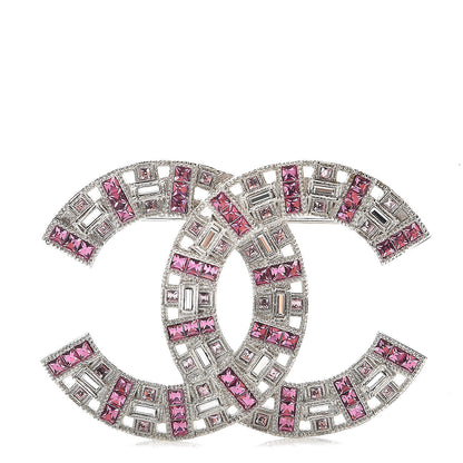 Chanel Baguette Crystal CC Brooch Silver Pink 1 of 5