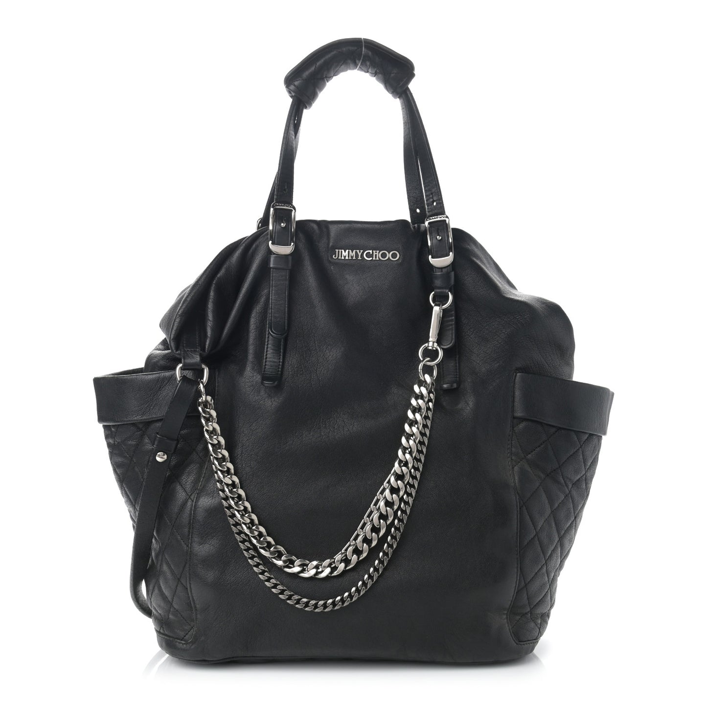 Lambskin Chain Embellished Blare Tote Black