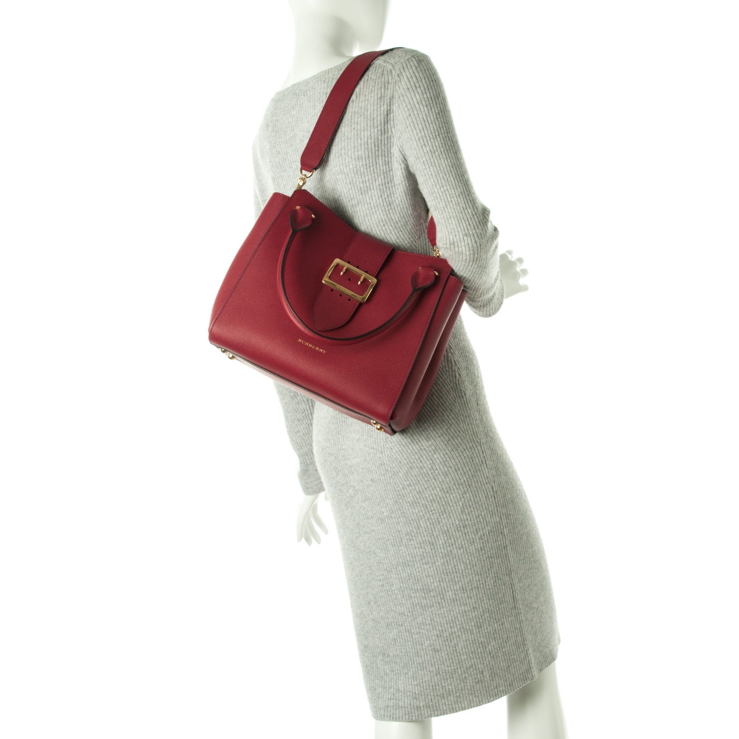 Burberry Soft Grain Medium Buckle Tote Parade Red 2 of 8