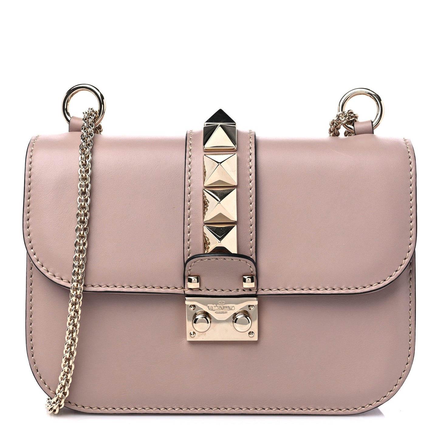 Vitello Small Glam Lock Rockstud Flap Poudre