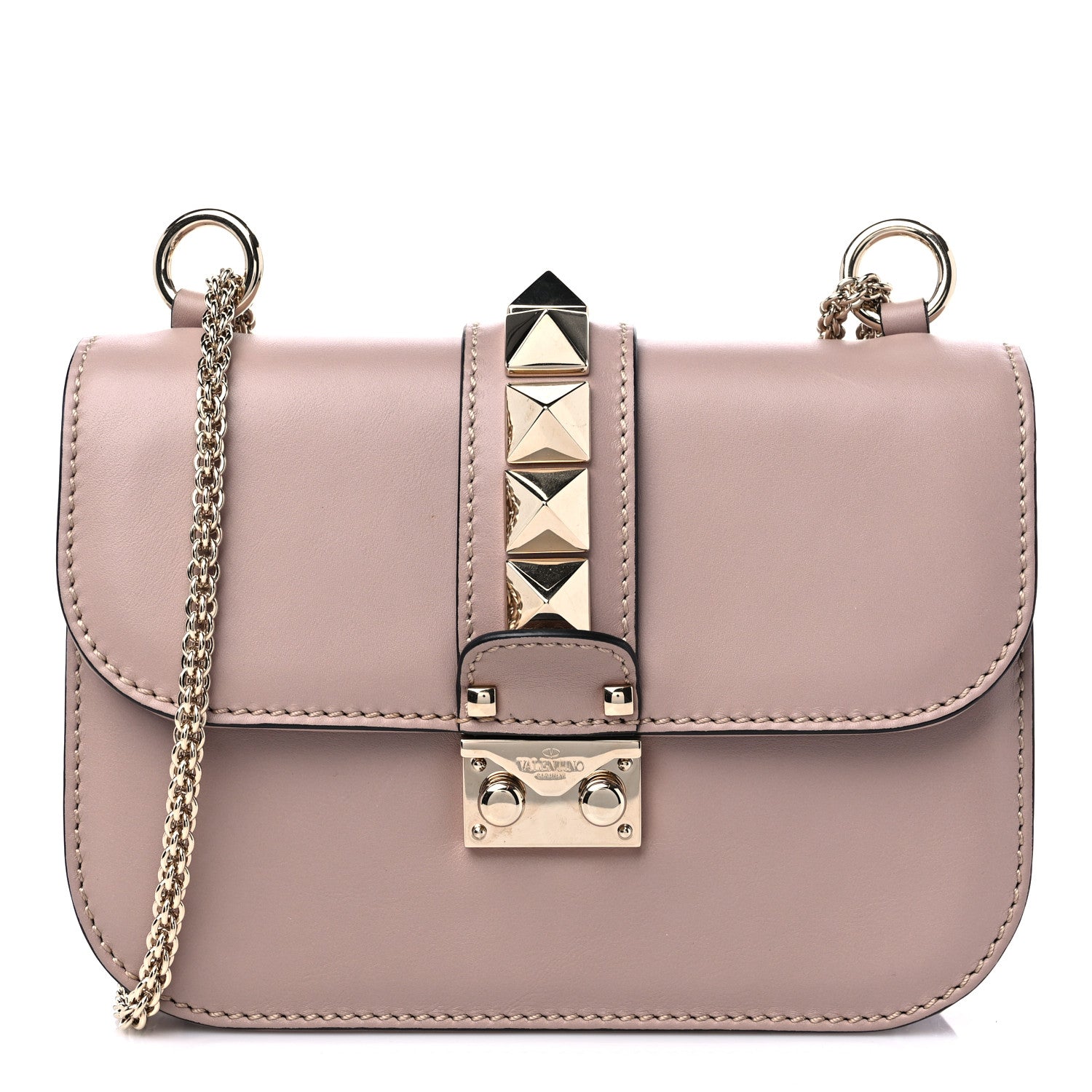Valentino Garavani Vitello Small Glam Lock Rockstud Flap Poudre 1 of 9