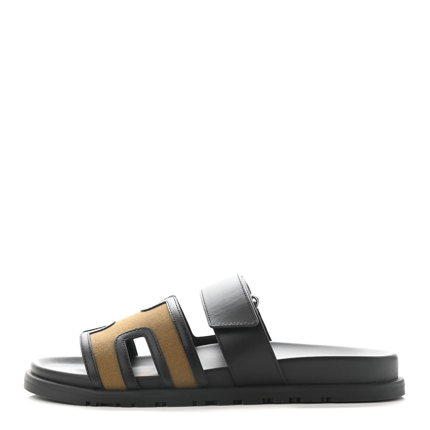 Hermes Canvas Calfskin Mens Chypre Sandals 42 Kaki Black 1 of 10