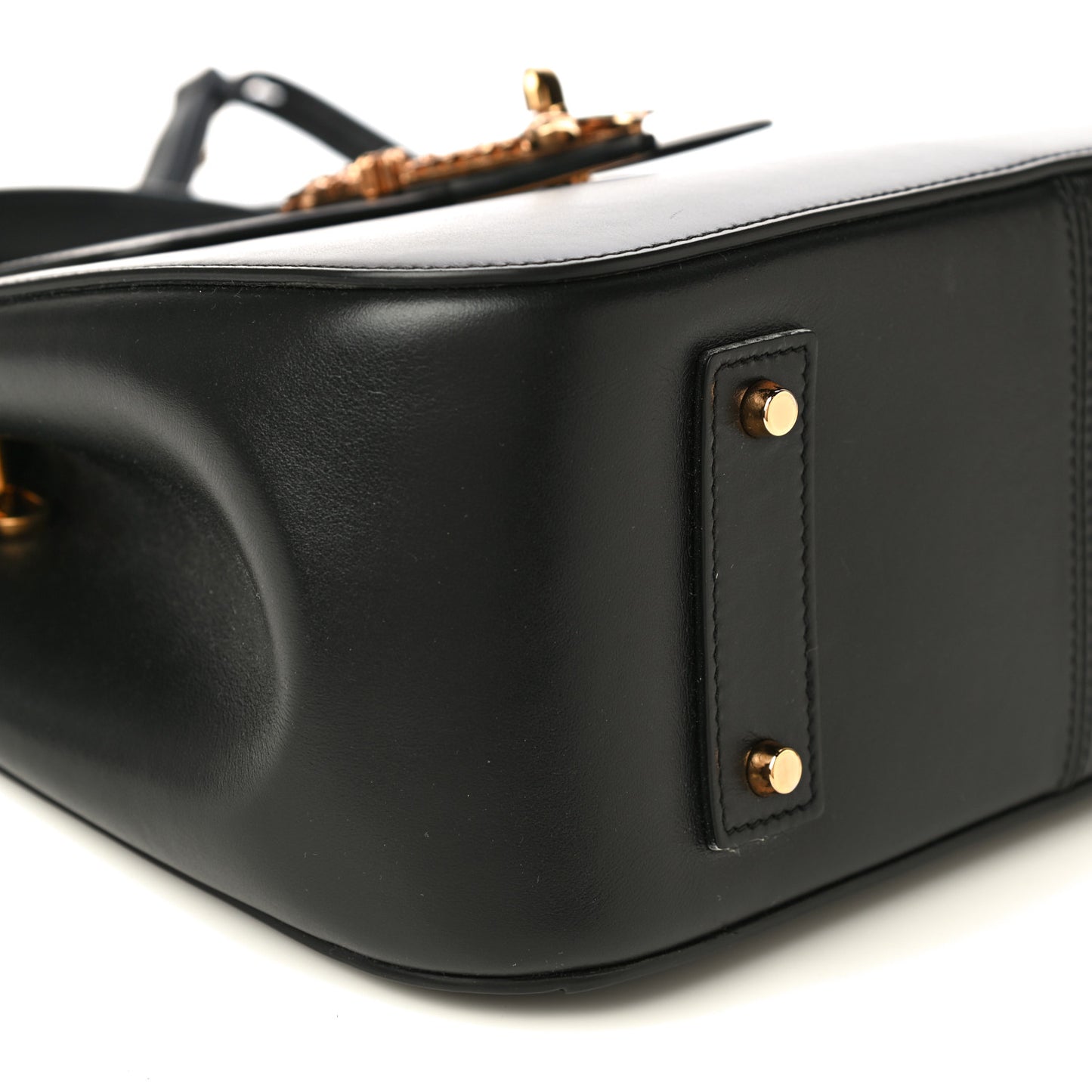 Vitello Barocco Virtus Small Top Handle Shoulder Bag Black