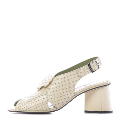 Gucci Calfskin Perforated Shell Embellished Slingback Sandals 41 Vintage White 1 of 10