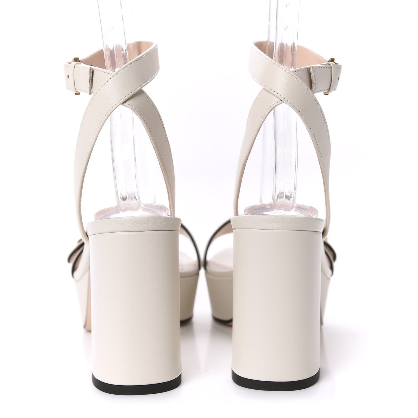 Calfskin GG Marmont Ankle Wrap 30/85mm Platform Sandals 37 Mystic White