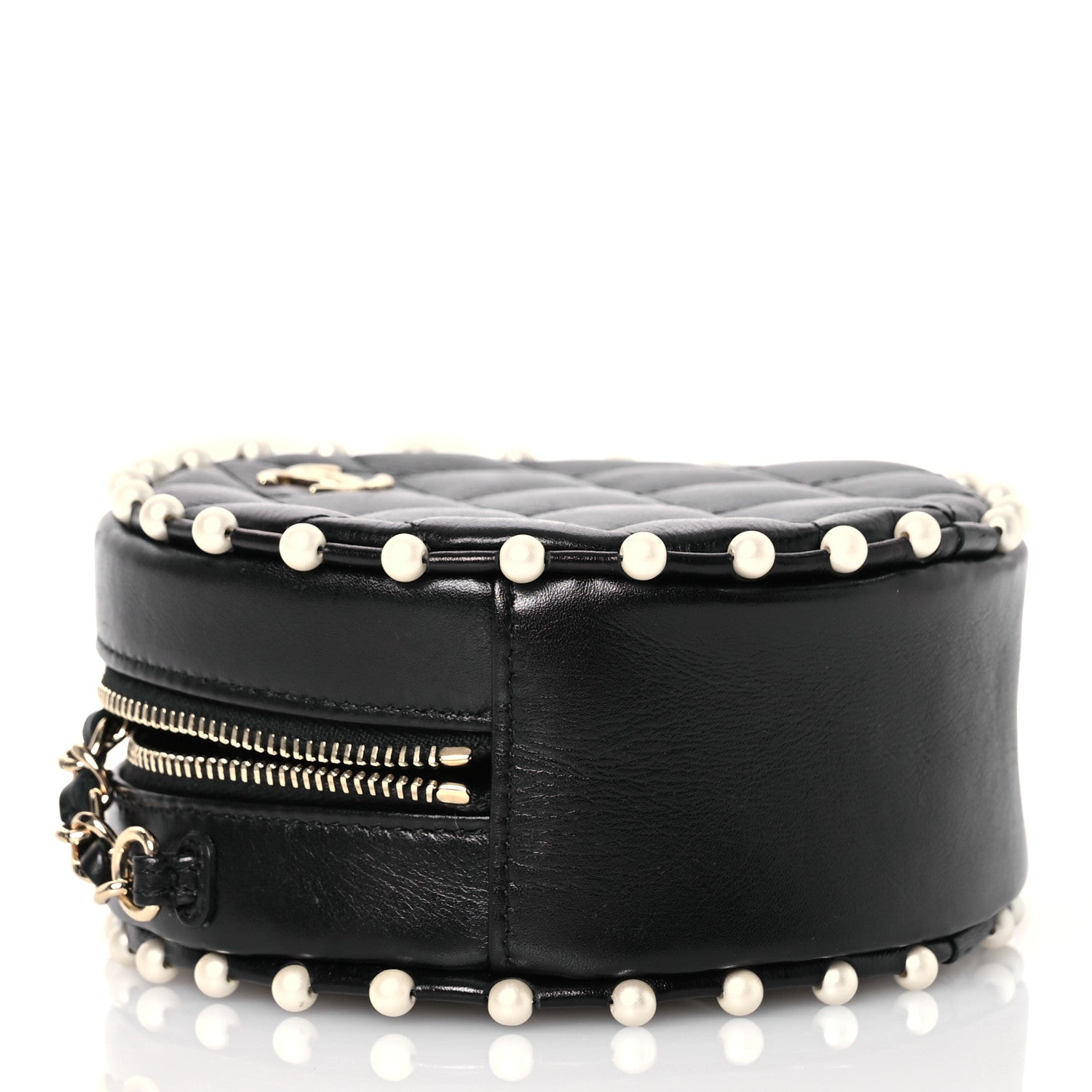 Chanel Calfskin Quilted Pearl Round Clutch With Chain Black 4 of 10