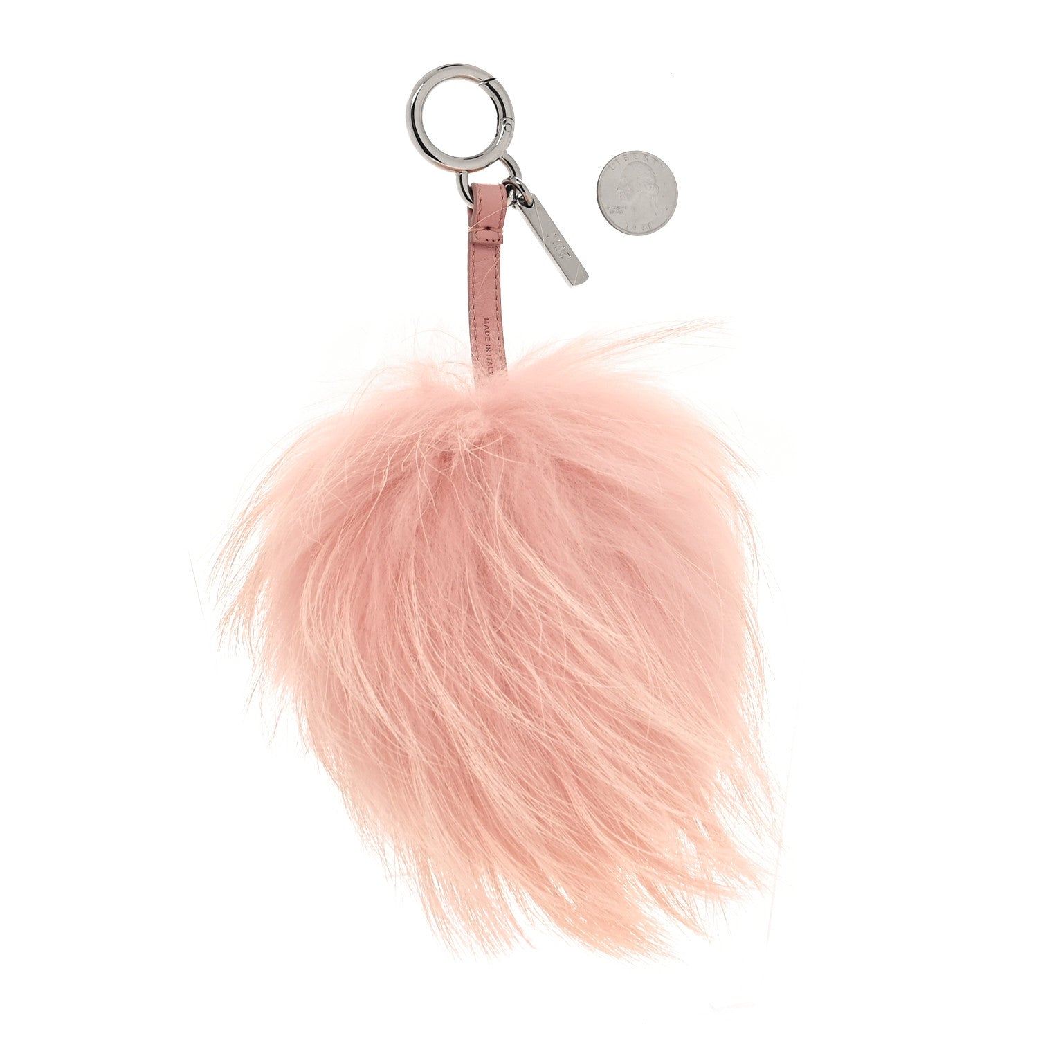 Fendi Raccoon Rabbit Fur Shiny Nappa Flower Pom Pom Bag Charm Rosa White 2 of 5