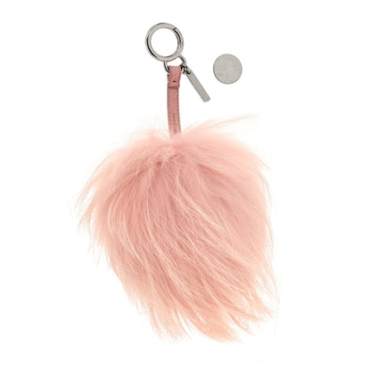 Fendi Raccoon Rabbit Fur Shiny Nappa Flower Pom Pom Bag Charm Rosa White 2 of 5