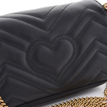 Gucci Calfskin Matelasse Super Mini GG Marmont Shoulder Bag Black 9 of 10