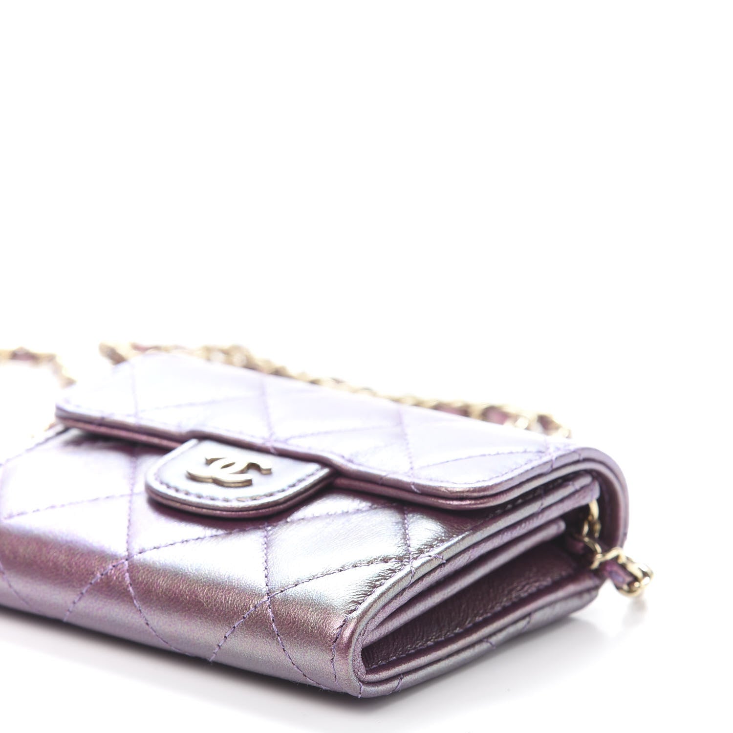 Chanel Iridescent Lambskin Quilted Flap Card Holder On Chain Purple 10 of 12