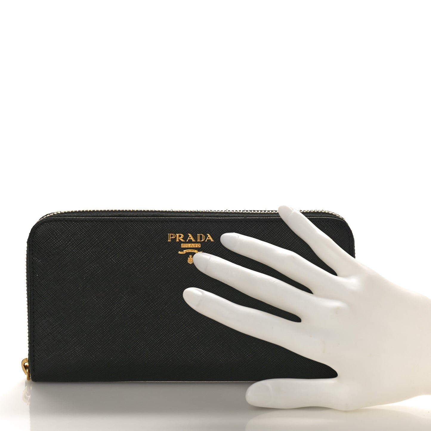 Saffiano Metal Zip Around Wallet Black