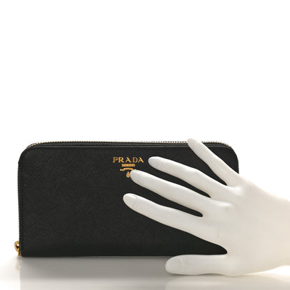 Prada Saffiano Metal Zip Around Wallet Black 2 of 8