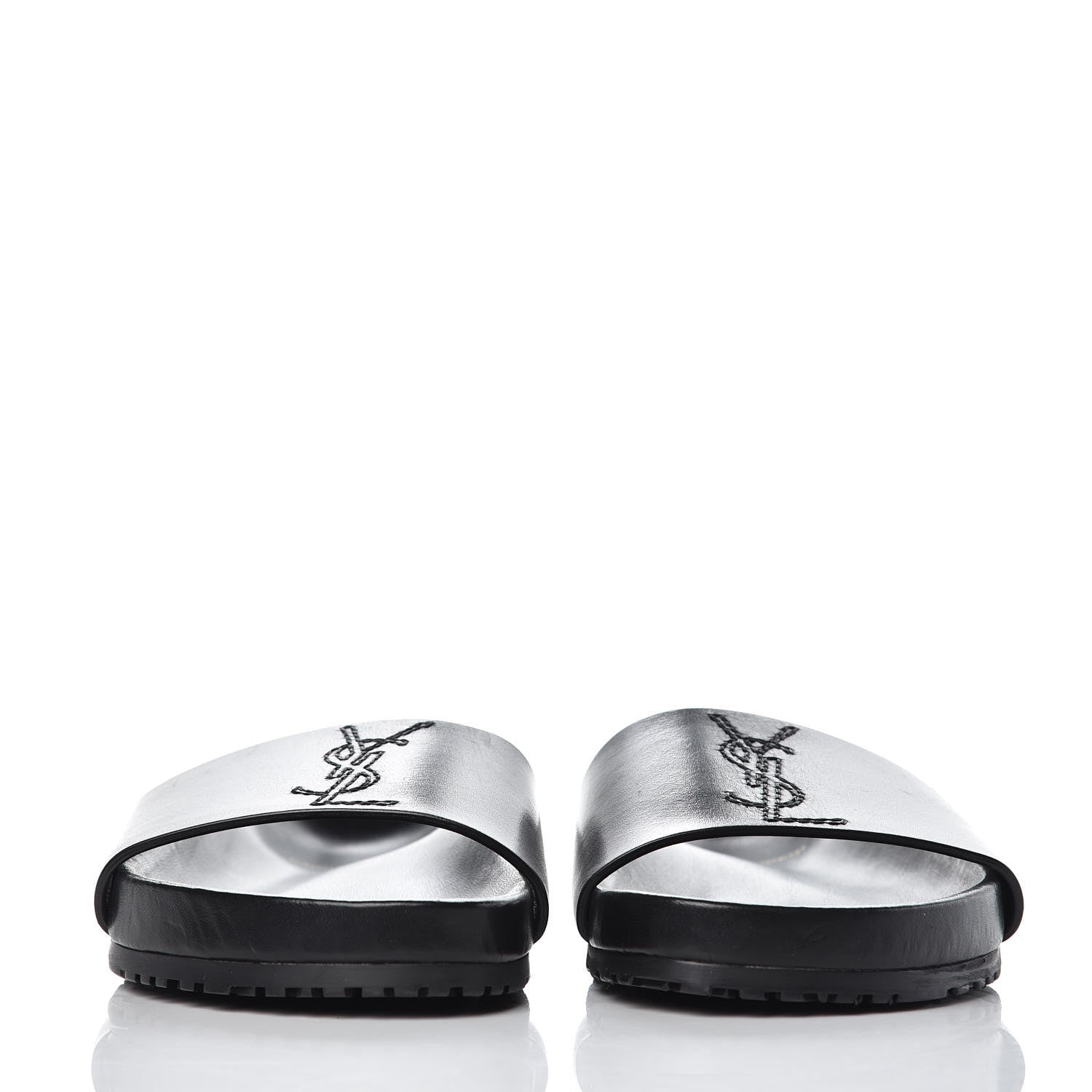 Saint Laurent Calfskin Monogram Jimmy Joan Slide Sandals 37 Black 3 of 8