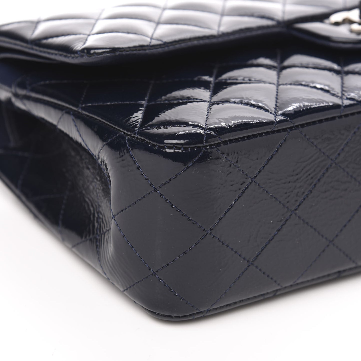 Distressed Patent Quilted Medium Double Flap Navy
