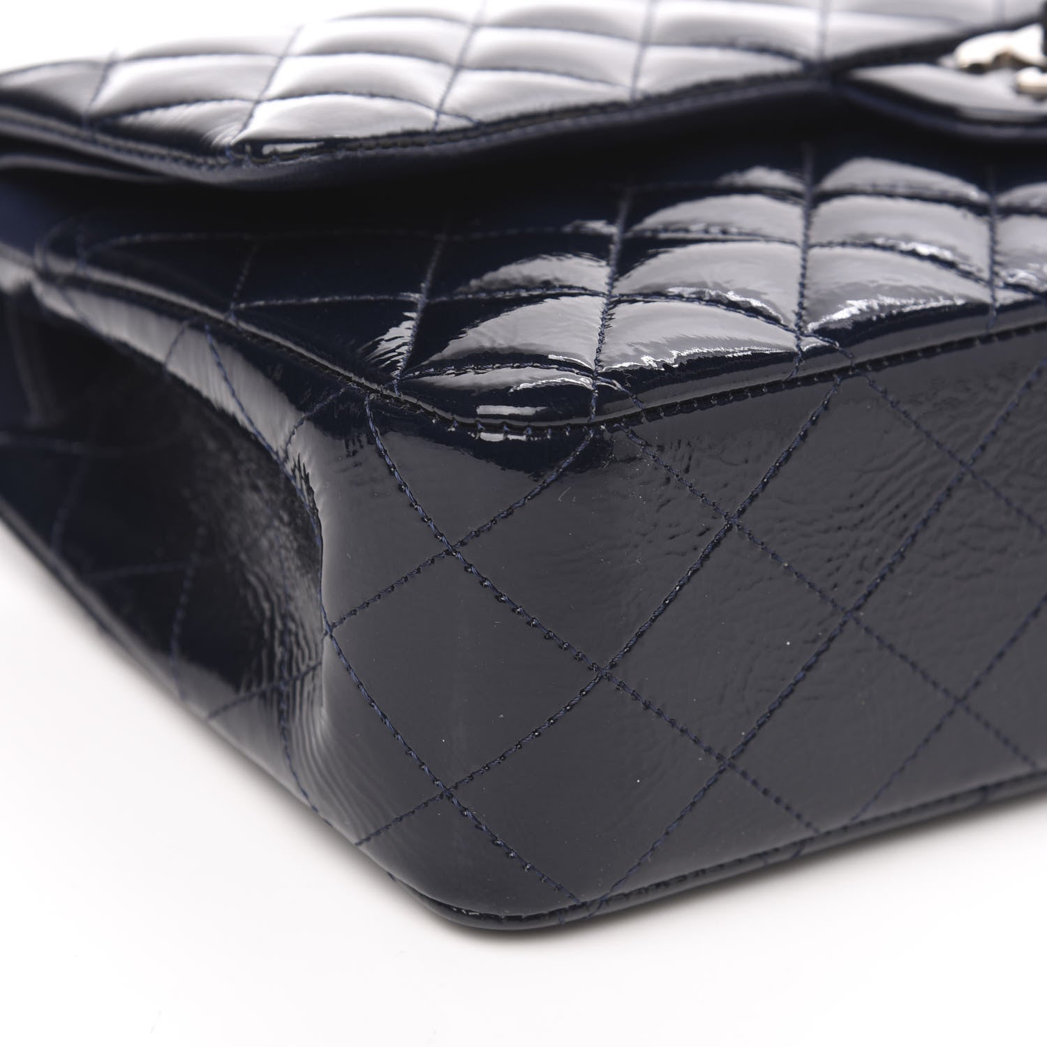 Chanel Distressed Patent Quilted Medium Double Flap Navy 9 of 15