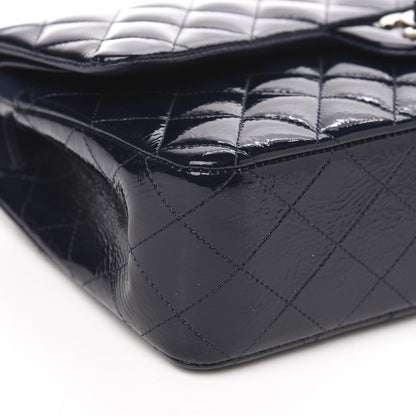 Chanel Distressed Patent Quilted Medium Double Flap Navy 9 of 15