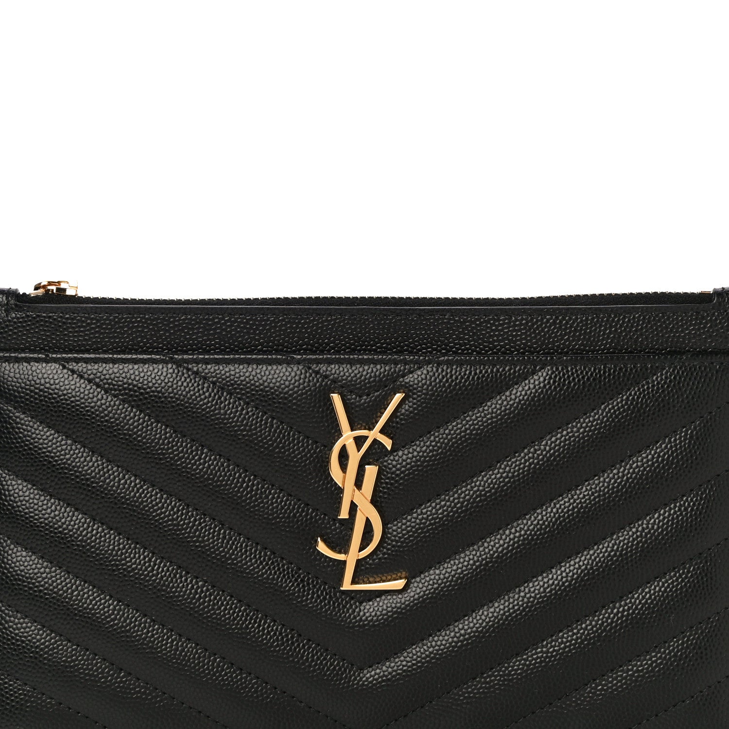 Saint Laurent Grain De Poudre Chevron Monogram Bill Pouch Black 8 of 10