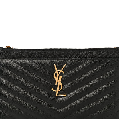 Saint Laurent Grain De Poudre Chevron Monogram Bill Pouch Black 8 of 10