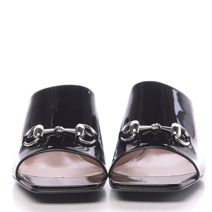 Gucci Patent Lexi Horsebit Mid-Heel Slide Sandals 40 Black 2 of 9