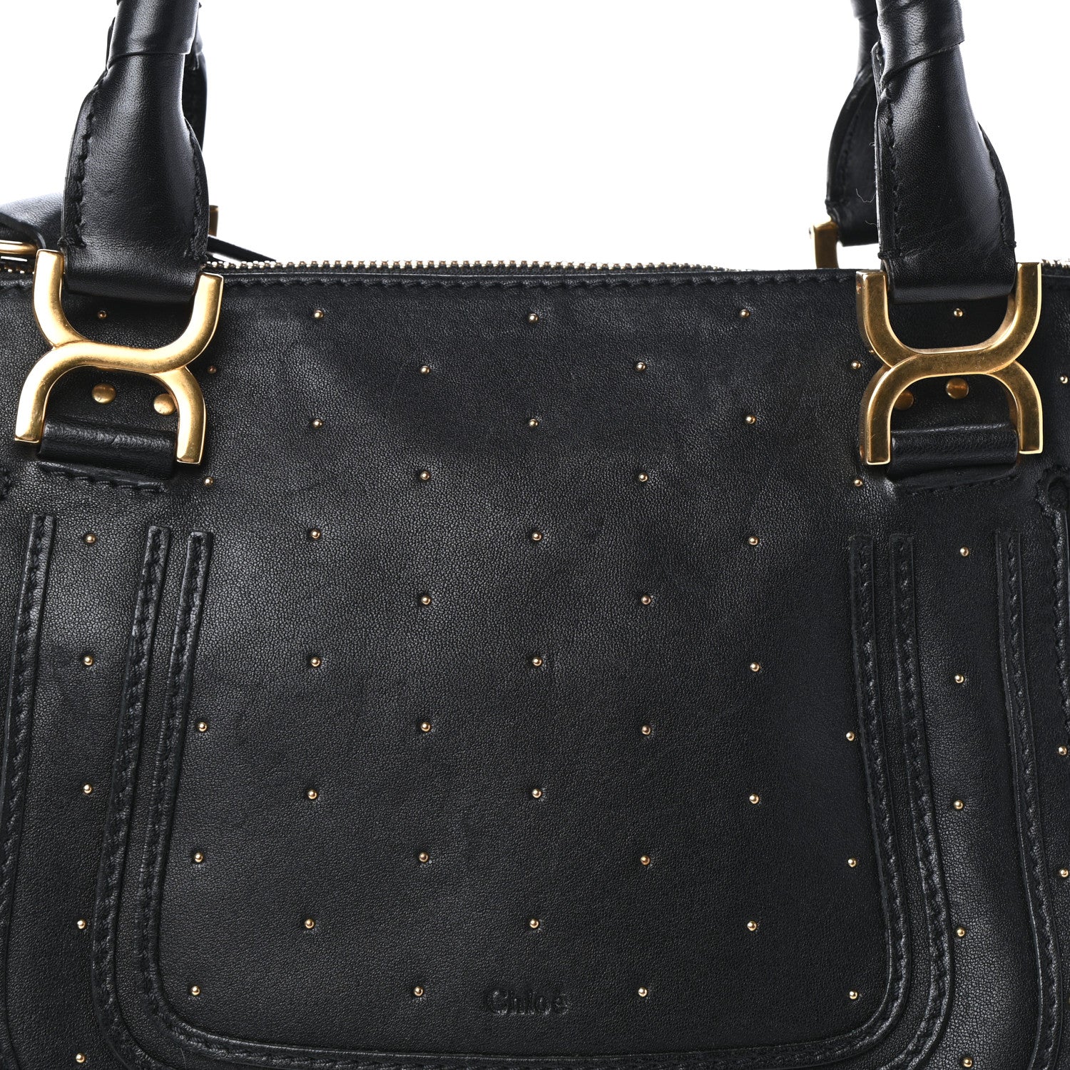 Chloe Calfskin Studded Medium Marcie Satchel Black 7 of 9