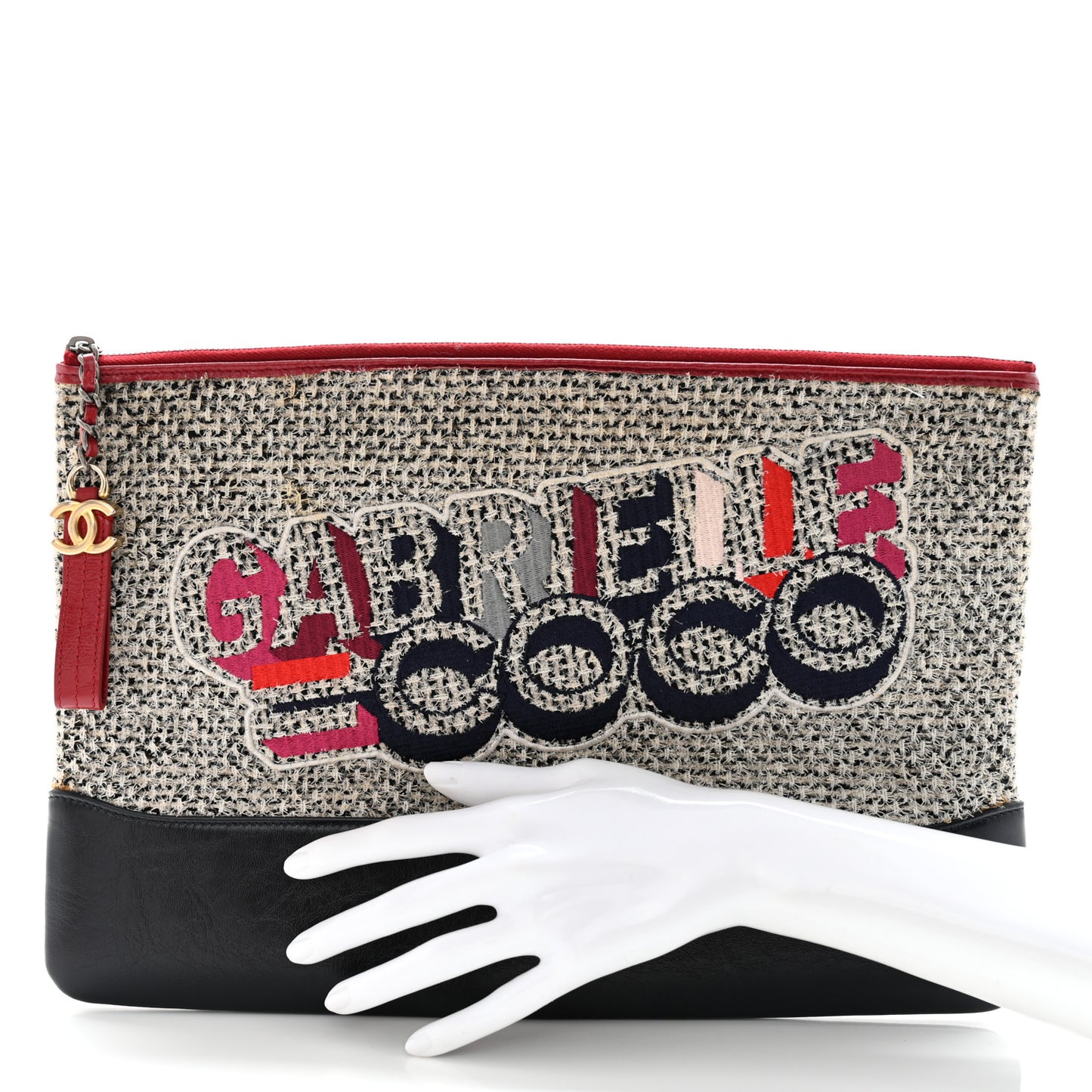 Tweed Calfskin Quilted Gabrielle Pouch Clutch Grey