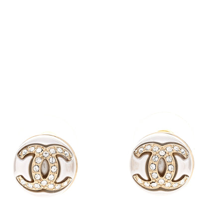 Chanel Pearl Crystal Metal CC Round Earrings Gold 1 of 4