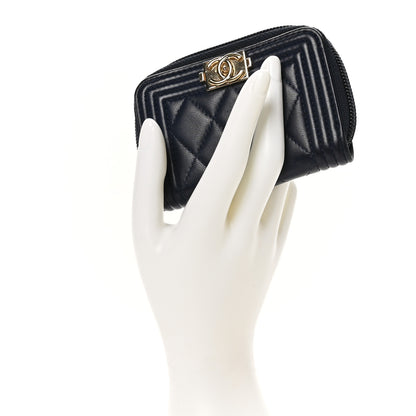 Chanel Lambskin Quilted Zip Around Boy Coin Purse Wallet Navy 2 of 9